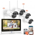 Kit Vidéo Surveillance Système de Caméra sans Fil,SMONET 8 CH Extensible 1080P NVR et 4 * 960P Caméras avec 1 to Disque Dur et Ecran 12”, Vision Nocturne, APP Gratuite, Blanche