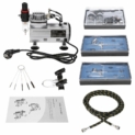 KKmoon Compresseur Aérographe Kit, Mini-Compresseur Aérographe + 3 Airbrush Kit + Nylon Tuyau Tressé + Brosse de Nettoyage, Art Peinture d’Alimentation w, pour Tatouage Temporaire/Céramique Colorée