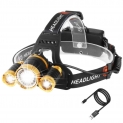 Lampe Frontale Puissante à 5000 lumens, Lampe Torche LED de Haute Qualité Zoomable et Étanche avec 2 x 18650 Batterie Rechargeable pour la Cave,la Spéléologie, la Chasse,l’Excursion, la Pêche,les Trav
