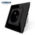 LIVOLO Prises de courant alternatif Panneau en verre cristal standard français nouveau prise murale,VL-C7C1FR-12