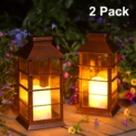 Lot de 2 Lanterne Solaire Exterieur Lampe Solaire de Jardin IP44 Imperméable Vintage Lumière Accrochant Éclairage Décorative LED LumièRes de Bougie pour Garden Patio Couloir FêTe