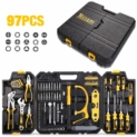Mallette Outils, TECCPO 97pcs Mallette a Outils Complet, Scie en Alliage, 8pcs Tournevis, Poignee a Cliquet, Pince, Ensemble de Tournevis, Ruban a Mesurer – THTC02H
