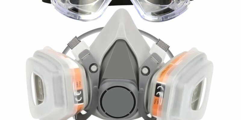 Masque à gaz respirateur Coffly. Demi-masque réutilisable. Kit de Masque Respiratoire de Protection. Livré avec lunettes de sécurité, filtres intégrés pour une protection garantie contre Gaz, Vapeurs et Particules