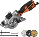 Mini Scie Circulaire Laser GALAX PRO 705W Coupant: 42.8mm (90°), 28mm (45°), Vitesse 3500R/min, Bouton de sécurité, Scie Plongeante pour le Bois, le Métal, 3 Lames (24T, 60T et Lame de scie diamant)