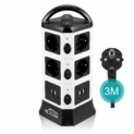 Multiprise USB avec 10 Prises Electrique et 4 Ports USB, Tour Multiprise Parasurtenseur Parafoudre, 2500W/10A, 3M Câble, Noir et Blanc