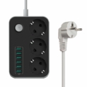 Multiprise anti-foudre, parasurtenseur, 3 entrées secteur. 5v 3.4A avec 6 ports USB. Longueur 1.6M. Cordon d’alimentation, protection contre les surcharges