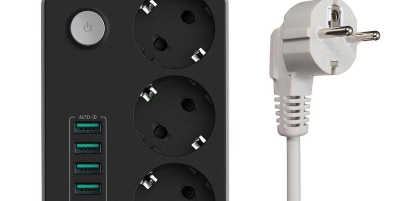 Multiprise anti-foudre, parasurtenseur, 3 entrées secteur. 5v 3.4A avec 6 ports USB. Longueur 1.6M. Cordon d’alimentation, protection contre les surcharges