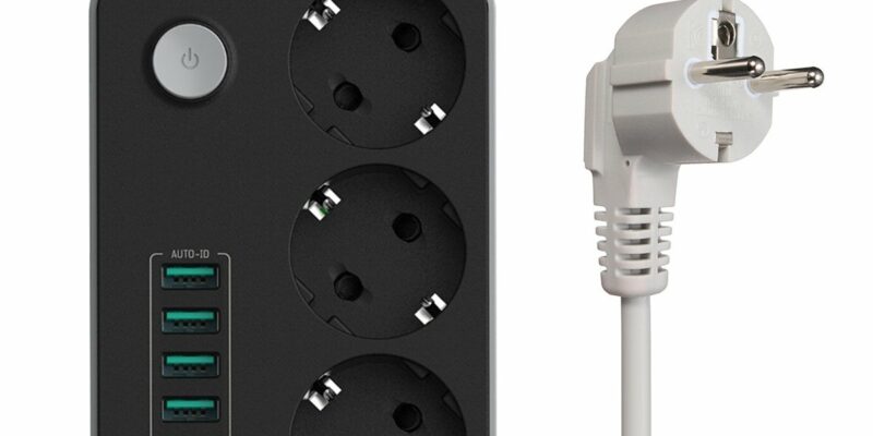 Multiprise anti-foudre, parasurtenseur, 3 entrées secteur. 5v 3.4A avec 6 ports USB. Longueur 1.6M. Cordon d’alimentation, protection contre les surcharges