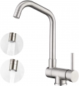ONECE Robinet de Cuisine Rabattable 2 Jets aux Choix, Mitigeur Fenêtre Brossé Anti-calcaire pour Eau Chaude et Froide Réglable Pivotant à 360° pour Evier devant Fenêtre