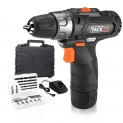 Perceuse sans fil TACKLIFE PCD02B avec 17 accessoires, 12 Volts, batterie Lithium-ion rechargeable, 10 mm. Mandrin, couple 25Nm,19+1 position. Perçage maximal 30 mm (Bois) / 10 mm (Métal)
