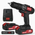 Perceuse visseuse sans fil Meterk Professional 18V, livrée avec batteries. Visseuse à percussion 35N.m, réglages du couple. Charge rapide 1 heure. Mandrin en métal.