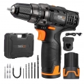 Perceuse Visseuse Sans Fil TACKLIFE PCD03B. 2 Batteries Li-ion 12V 2000mAh, Couple 27Nm, 2 Vitesses, 19+1 Position. Chargeur rapide 100V-240V, mandrin auto-serrant 10mm. Livrée avec 14 accessoires.
