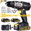 Perceuse Visseuse sans Fil, TECCPO 30min Rapide Chargeur(60Nm), 2×2.0Ah Batteries 18V, Perceuse a Percussion 13mm Mandrin Auto-bloquant, 29pcs Accesoires, Pochette de Rangement-TDHD01P