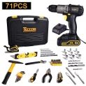 Perceuse Visseuse sans Fil 18V TECCPO. Mallette à outils 71 pièces. Coudeau, marteau, noix de Cliquet. Mandrinen métal 10mm, chargeur rapide 1 heure. TDDC01P