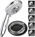 Pommeau Douche + 2 M Tuyau de Douche Flexible, ACGAM Pommeau de Douche avec Tuyau, 5 Modes Economiseur d’eau et bouton de l’interrupteur, Haute Pression Douchette Pommeau Acier Inoxydable