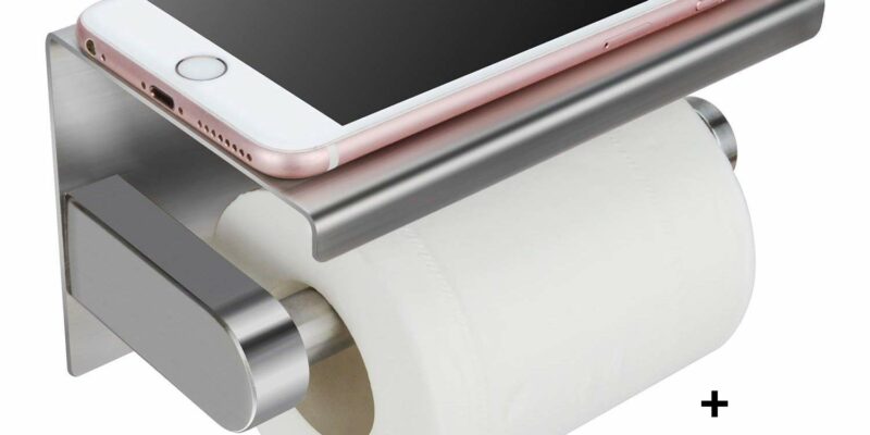Porte papier toilette KidsHobby fixation sans percage. Dérouleur papier WC mural. En acier inoxydable 304. Fourni avec 3 mètres d’adhésif 3 M. Support pour téléphone portable