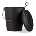 Relaxdays Seau à cendres avec couvercle, seau de charbon en acier, cendrier anse bois 24 litres, noir