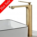 Robinet Lavabo Bec Haut Mitigeur Monotrou Salle de Bain à Monocommande Robinetterie Vasque à Poser sur Table en Laiton Or Brossé