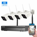 ROXTAK Système de Sécurité sans Fil,Kits de WiFi Vidéosurveillance,4CH 1080p Caméras CCTV Hydrofuge et Infrarouge,Vision Nocture,Intérieux/Extérieur,Intérer & Activer,Accès à Distance