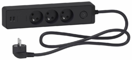 Schneider Electric SC5ST933U1B Rallonge multiprises 3 Prises 2P+T Anthracite 2 USB 1,5m, Noir