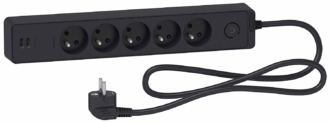 Schneider Electric SC5ST935U1B Rallonge multiprises 5 Prises 2P+T Anthracite 2 USB 1,5m, Bronze/Aluminium/Blanc