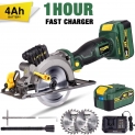Scie Circulaire sans Fil, TECCPO 18V Mini Scie Circulaire avec Laser, 4.0Ah Batterie, 1h Chargeur Rapide, 4500RPM, Angle de Coupe Réglable à 45 °, 2 Lames de 115mm (24T) pour le Bois – TDMS22P