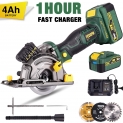 Scie Circulaire sans Fil, TECCPO 18V Mini Scie Circulaire Multifonction, 4.0Ah Batterie, 1H Chargeur Rapide, 3 Lames Ø 89mm, 2800RPM, Convient à la Coupe du Bois, du Métal, des Carreaux – TDMS23P