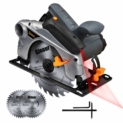 Scie circulaire, Scie électrique 1500W Ginour Guide Laser, 4700 RPM, Coupant: 67mm (90°), 46mm (45°), 2 Lames 40T+24T, Interrupteur de Sécurité pour Couper Bois