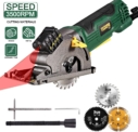 Scie Circulaire, TECCPO 3500RPM Mini Scie Circulaire, Guide de Laser, 3 Lames, Profondeur de Coupe: 27mm, pour Couper du Bois, du Métal Doux et des Carreaux de Céramique -TAPS22P