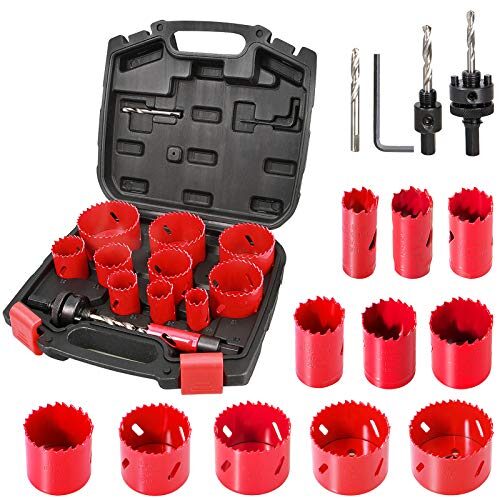 Scie Cloche Bi-métal, HYCHIKA 17 PCS Coffret de Scie Trépan avec 11PCS Lames de Scie 19-68 mm, Profondeur de Coupe: 40 mm, Parfaite pour Percer Le Bois, Les Panneaux PVC et Le Métal