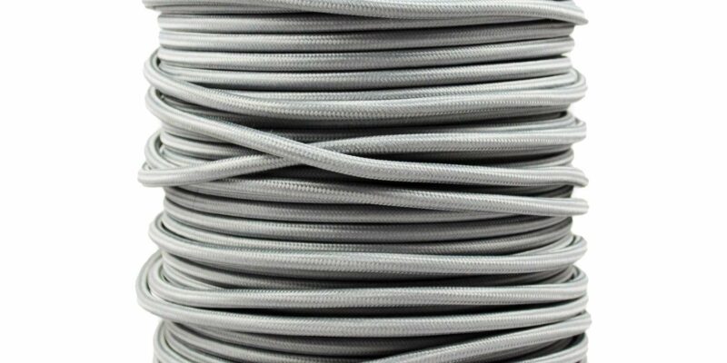 Câble électrique textile pour lampe Gris longueur 5 mètres, 3 broches (0,75mm²)