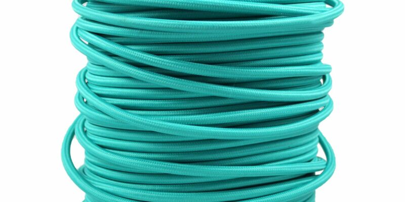 Câble électrique textile pour lampe Turquoise longueur 5 mètres, 3 broches (0,75mm²)