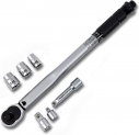 S&R Clé Dynamométrique S&R 3/8 ” (19-110 Nm) 37,5 cm avec extension de 7,5 cm + 2 adaptateurs (3/8 ‘-1/4′ et 3/8’-1/2 ‘) + 3 Douilles (13,15,17 mm) en Acier CR-V Ultra Résistant