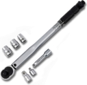 S&R Clé Dynamométrique S&R 3/8 ” (19-110 Nm) 37,5 cm avec extension de 7,5 cm + 2 adaptateurs (3/8 ‘-1/4′ et 3/8’-1/2 ‘) + 3 Douilles (13,15,17 mm) en Acier CR-V Ultra Résistant