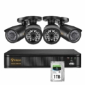 Système de sécurité Anlapus. 4 caméras de surveillance avec enregistreur 1080p. Disque dur 1 To, 24 leds IR étanche 20M de vision nocturne. Détecteur de mouvement, alerte par mail.