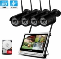 Système de Vidéo Surveillance WiFi avec 12 Pouces LCD Moniteur, Jennov 1080P HD kit de Caméra Sécurité sans Fil, 4CH WiFi NVR avec 4pcs Caméra IP Extérieure, IP66 Etanche, 1TB Disque Dur Inclus