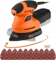 TACKLIFE Ponceuse de Detail 200W, 360°Rotation de Plaque de Base de Ponçage, Ponceuse Vibrante avec Boîte à Poussière, 10 Pcs Papiers Abrasif 140X100mm, 12000 RPM Ponceuse Electrique PMS02A