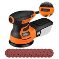Ponceuse excentrique TACKLIFE. Ponceuse rotative, 350W 0-13000OPM, 6 Vitesses variables. Équipé d’une boîte à poussière, fournie avec 12 accessoires. Disque de ponçage 125mm (Grain Abrasif de 80, 180).