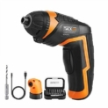 Visseuse dévisseuse sans fil Tacklife SDP51DC. Tournevis électrique livré avec 33 accessoires incluant un adaptateur d’angle et de foret. Batterie Li-ion 3,6 V, 2,0 Ah avec indicateur de batterie. Couple maximal: 4 Nm