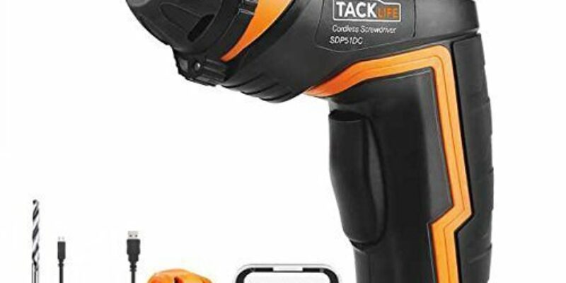 Visseuse dévisseuse sans fil Tacklife SDP51DC. Tournevis électrique livré avec 33 accessoires incluant un adaptateur d’angle et de foret. Batterie Li-ion 3,6 V, 2,0 Ah avec indicateur de batterie. Couple maximal: 4 Nm