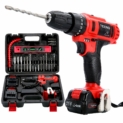Perceuse visseuse à percussion sans fil TEENO PSR 21V. 2 vitesses, 2 batteries lithium + 20 accessoires. Livrée avec des gants de protection professionnels.