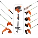 Todeco – Outil de Jardinage Multifonction, Outils à Essence – Cylindrée: 52 cm³ – Fonctions: Coupe-herbe – Orange, 10 en 1