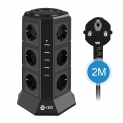 Tour Multiprise Parasurtenseur Parafoudre, Te-Rich Bloc Multiprise USB Verticale avec 12 Prises Electrique et 5 Ports USB, Interrupteur, Adaptateur Douille, Cordon de 2m pour iPhone iPad PSP – Noir