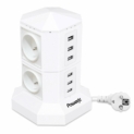 Tour Multiprises Parafoudre et Surtension,Powerjc 4 Prises Electrique Informatique 6 Ports (5V 2,4A) Multiprise USB avec 6.6ft Rallonge Electrique,Interrupteur,Adaptateur Douille