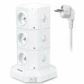 Tour Multiprises Parafoudre et Surtension,Powerjc 6 Prises Electrique Informatique 6 Ports (5V 2,4A) Multiprise USB avec 6ft Rallonge Electrique,Interrupteur,Adaptateur Douille