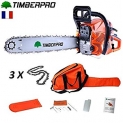 Tronçonneuse Timberpro 62 cm3, guide de 50 cm avec 3 chaines