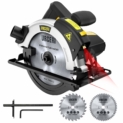 URCERI 1200W 5500 rpm Scie Circulaire 185mm 230-240V avec Guide Laser, Profondeur de Coupe de 65 mm Max, 2M Câble, Lames de 24 et 48 Dents Incluses