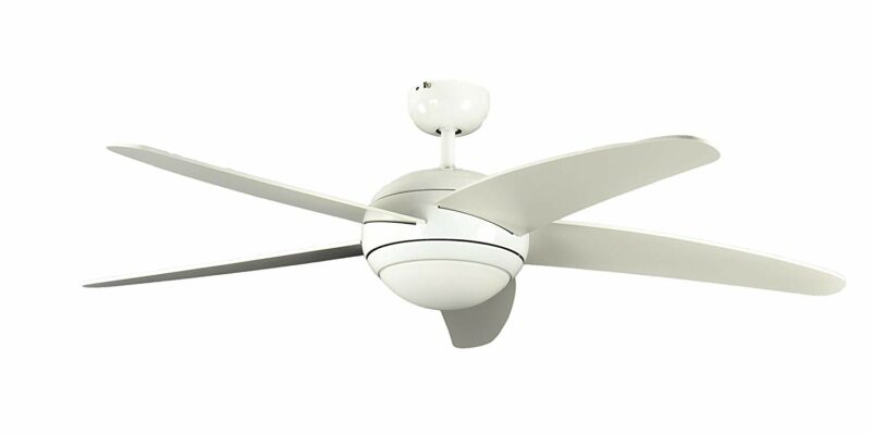 Ventilateur de plafond reversible blanc 132 cm avec éclairage et télécommande. Pâles Blanches