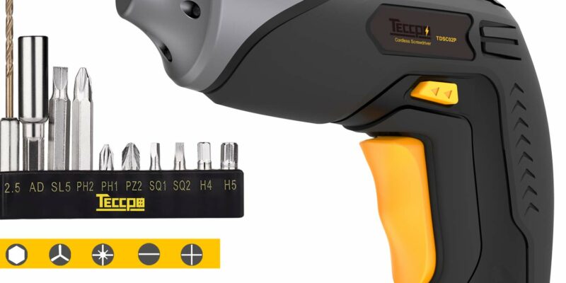 Visseuse dévisseuse sans fil TECCPO. Tournevis sans fil rechargeable. Batterie 2.0Ah, max torque 4Nm 200RPM. 2 lampes LED Intégrées, cable micro USB Fourni.