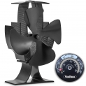 Vonhaus Ventilateur pour Poêle à 4 pales – Alimenté à la Chaleur à Bois/bûches – Aluminium Noir